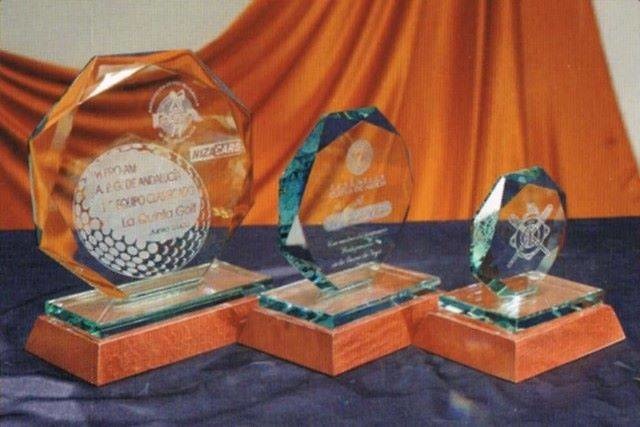Trofeo Baule Cristal Octogonal Madera 