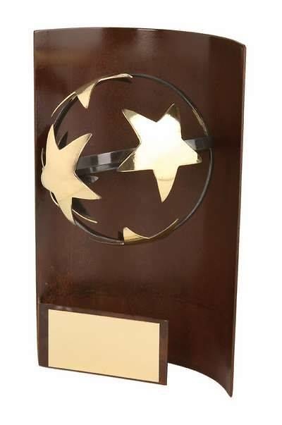 Trofeo fútbol rectangular aplique balón estrella 