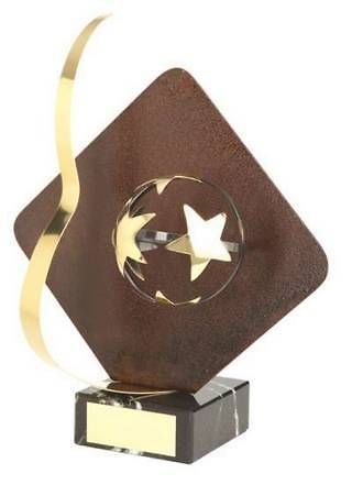 Trofeo fútbol rombo aplique balón estrella 